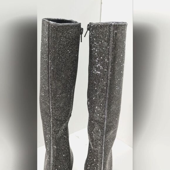 New INC Tall Sparke Knee High Boots Block Heel Pewter Crystal Sz 5 Taylor Swift - Picture 10 of 16